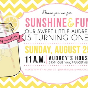 Printable Invitation Sunshine and Lemonade Invitation You Are My ...