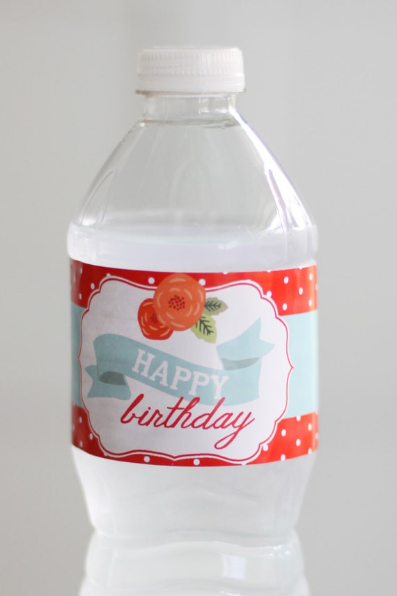 Printable Picnic Party water bottle labels Floral Cabbage roses