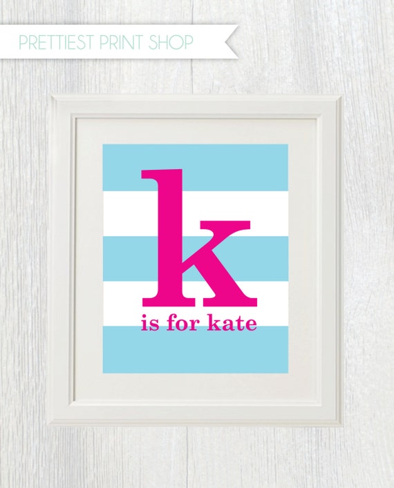Printable nursery art - Preppy striped initial and name - Baby Boy or Girl - Wall Art - Customizable Il_570xn