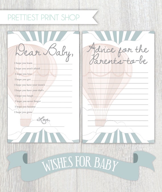 Printable baby shower sheets - Hot air balloon baby shower - "Wishes for baby" - Advice for parents-to-be - Shower games - Customizable Il_570xn