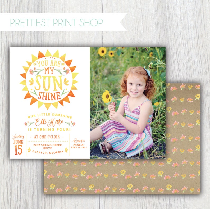 Printable You are my Sunshine invitation Sunshine and lemonade summer birthday First birthday Bridal shower Baby shower Customizable image 2