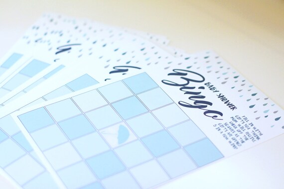 Printable baby shower bingo - Showered with Love baby shower - Umbrella - Raindrops - Clouds - Baby boy - Shower game - Party activity Il_570xn