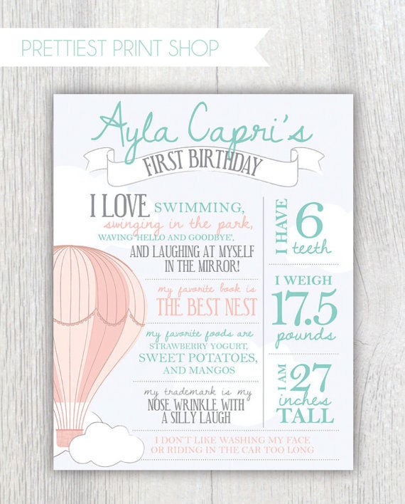 Geburtstag Fakten Poster Heißluftballon-Party Wolken | Etsy