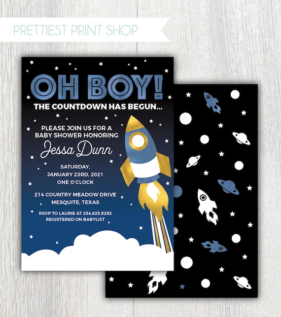 Outer Space Baby Shower Invitations Boy