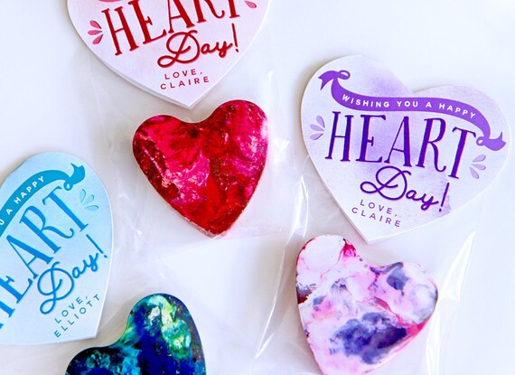 Printable classroom valentines labels - Happy Heart Day - Crayon Art Valentines - Non-candy Valentine idea - Valentines Day - Customizable Il_570xn