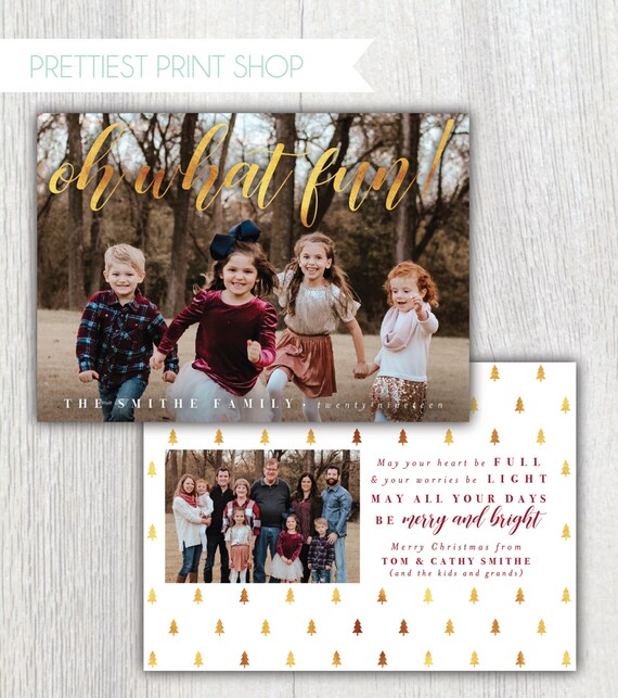 Printable Christmas card with photos - Oh what fun! - Gold Christmas Trees - Holiday card - Grandparent card - Customizable Il_570xn