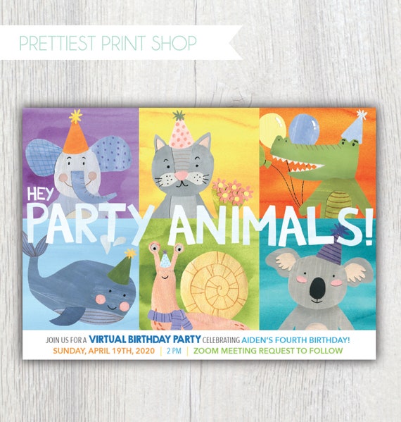 Virtual birthday invitation - Social distancing party - Party Animals - Online birthday party - Zoom party - FaceTime party - Customizable Il_570xn