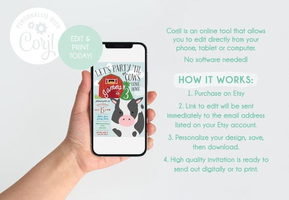 EDITABLE TEMPLATE - Farm birthday invitation - Party til the cows come home - Girlie farm birthday party - First birthday - Barn invitation Il_570xn