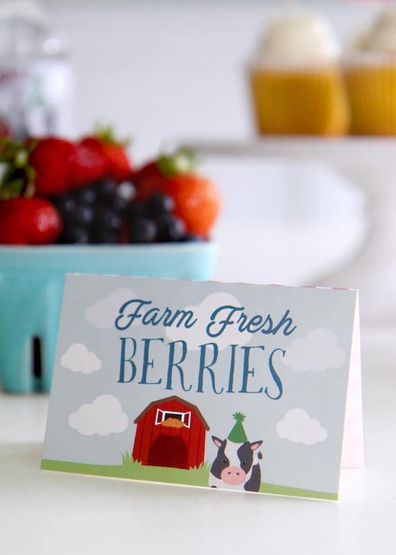 Printable farm birthday food labels - Party til the cows come home - Barnyard Food tents - Buffet cards - Cow Party labels - Customizable Il_570xn
