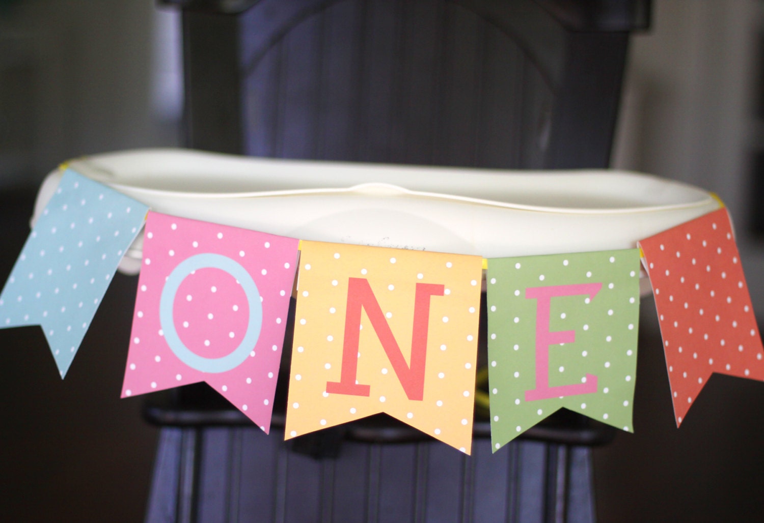 Printable high chair banner One Pennant banner Polka dot | Etsy