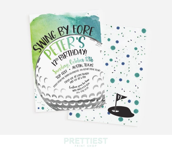 Golf birthday invitation -Top Golf party - Golf ball - Preteen Boy birthday party - Sports party - Watercolor - Customizable Il_570xn