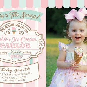 Printable ice cream parlor invitation Here's the scoop Ice cream first birthday party Ice Cream shop Sweet Shoppe Customizable image 4