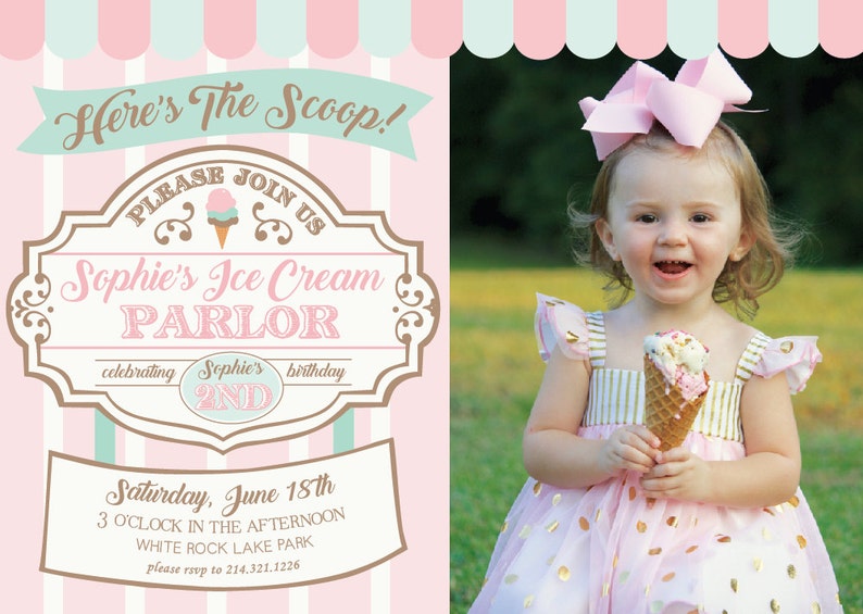 Printable ice cream parlor invitation Here's the scoop Ice cream first birthday party Ice Cream shop Sweet Shoppe Customizable image 4