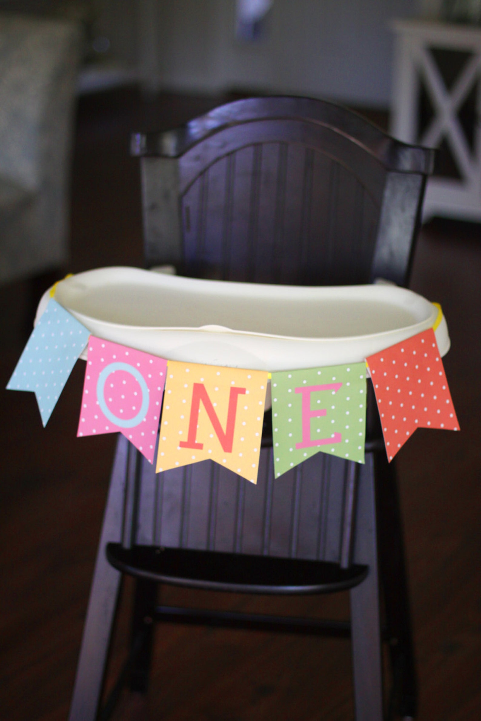 Printable High Chair Banner One Pennant Banner Polka Dot Etsy