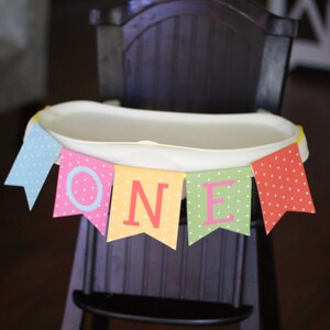 Printable High Chair Banner One Pennant Banner Polka Dot Party ...