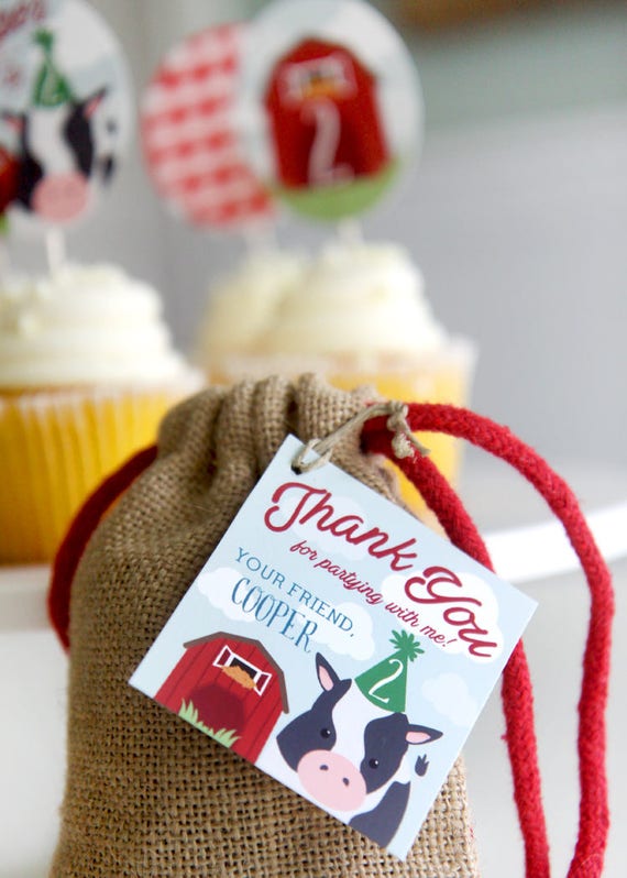 Farm birthday favor tags - Party til the cows come home - Barnyard birthday - Cow with party hat - Thank you tags - Customizable - Printable Il_570xn