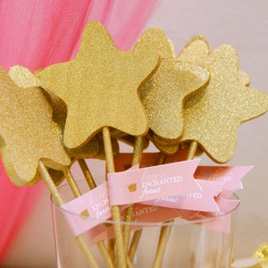 Printable pink and gold glitter tags -  Wand tags - Enchanted forest - Princess party - Girls birthday - Customizable