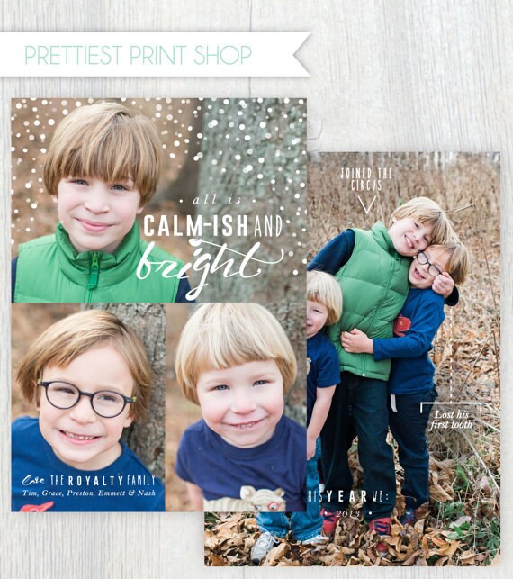 Printable Christmas card with photos - All is calm-ish - Handdrawn feel - Family facts - Photo holiday card - Customizable Il_570xn
