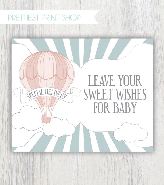 Printable sign - Hot Air Balloon baby shower - Wishes for baby sign - Party decor - Shower games - Icebreaker activity Il_570xn