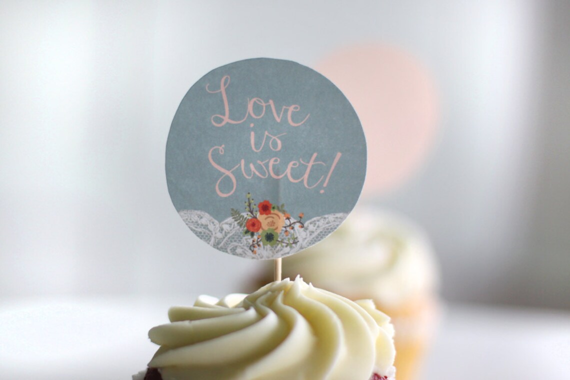 Printable cupcake toppers Party circles Love is sweet Etsy