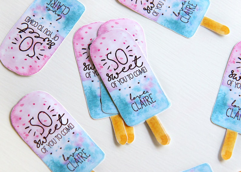 Popsicle favor tags Thank you tags Two cool Ice cream birthday party Shower Summer Popsicle party Customizable printable tags image 2