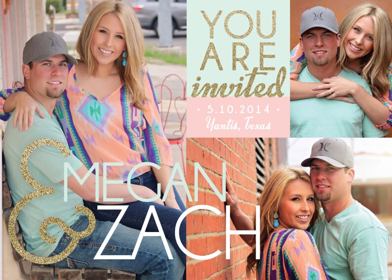 Printable Wedding Invitation With Photo Gold Lettering Etsy