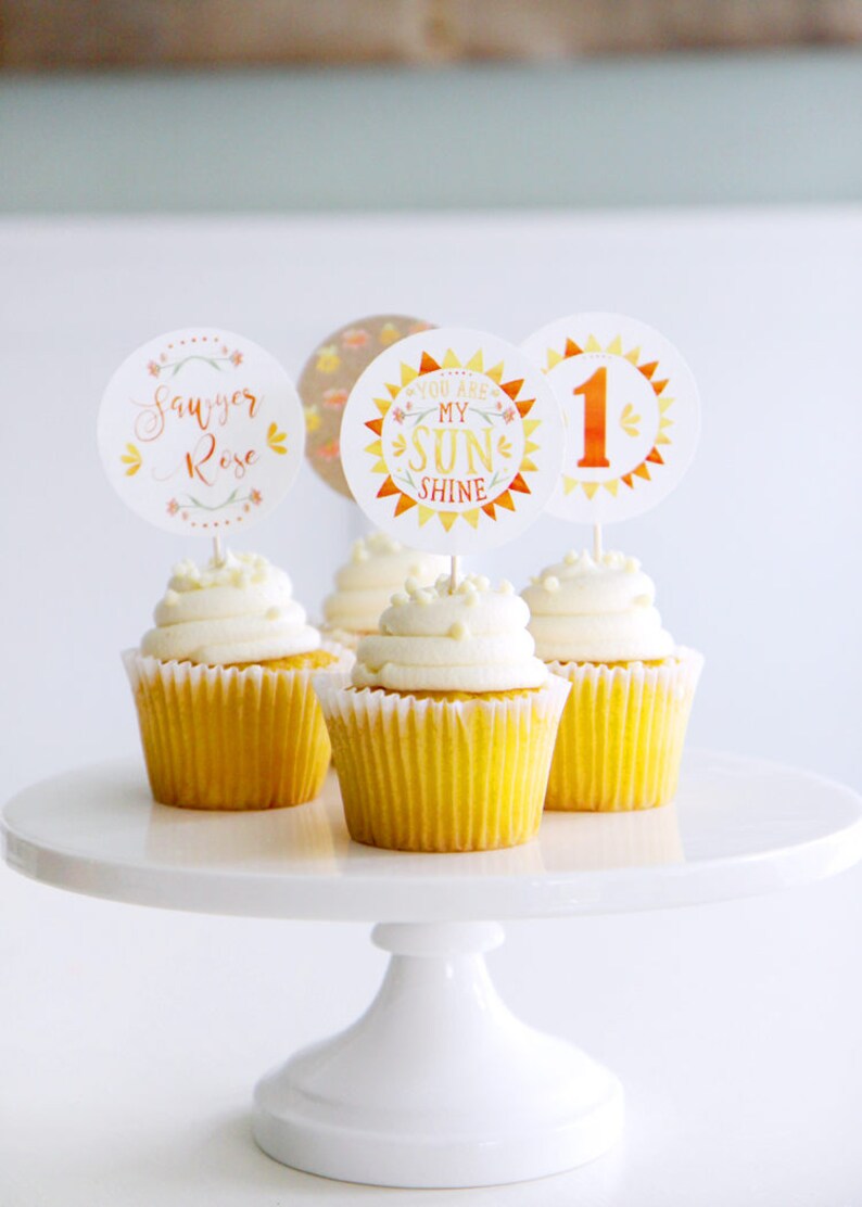 You are my Sunshine cupcake toppers Sunshine lemonade summer first birthday Bridal Baby shower party circles Customizable image 1