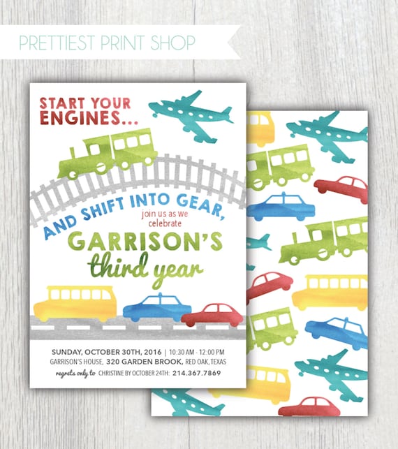 Printable transportation birthday invitation - Planes, trains and automobiles boy birthday invitation - Things that go party - Customizable Il_570xn