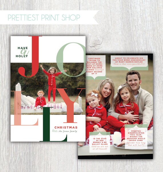 Printable Christmas card with photos - Have a Holly Jolly Christmas - Family facts - Holiday card - Family updates on back - Customizable Il_570xn