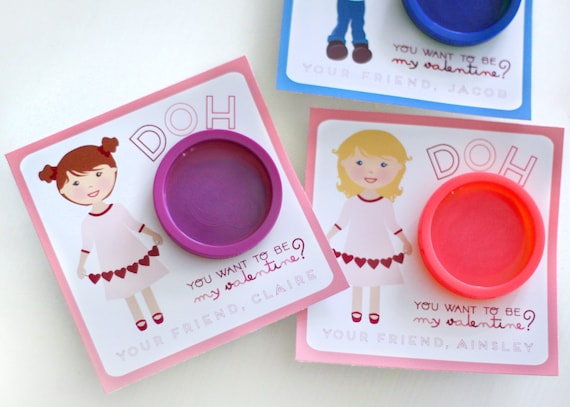 Printable classroom valentine tags - Valentines day play dough labels - Doh you want to be my valentine - Customizable illustration of child Il_570xn