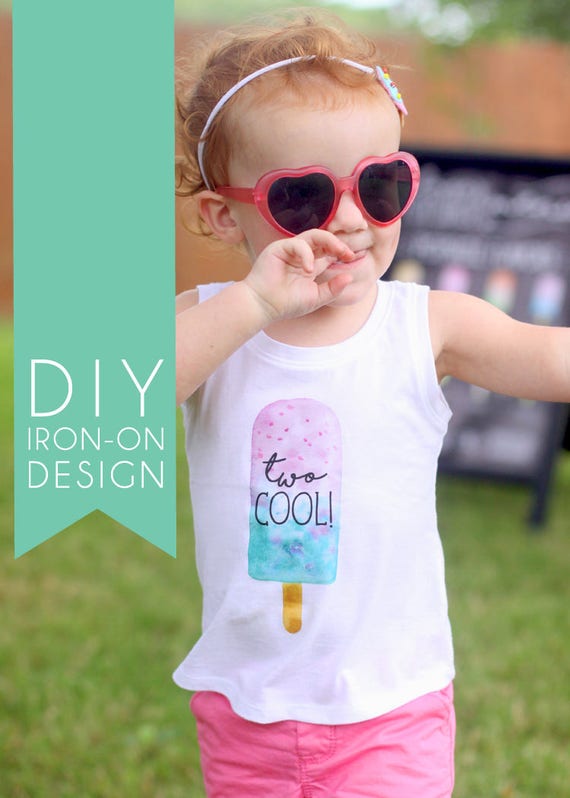 Printable popsicle iron on shirt design - Two cool - DIY Iron on shirt transfer - Ice cream birthday party - Popsicle party - Customizable Il_570xn