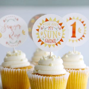 You are my Sunshine cupcake toppers Sunshine lemonade summer first birthday Bridal Baby shower party circles Customizable image 4