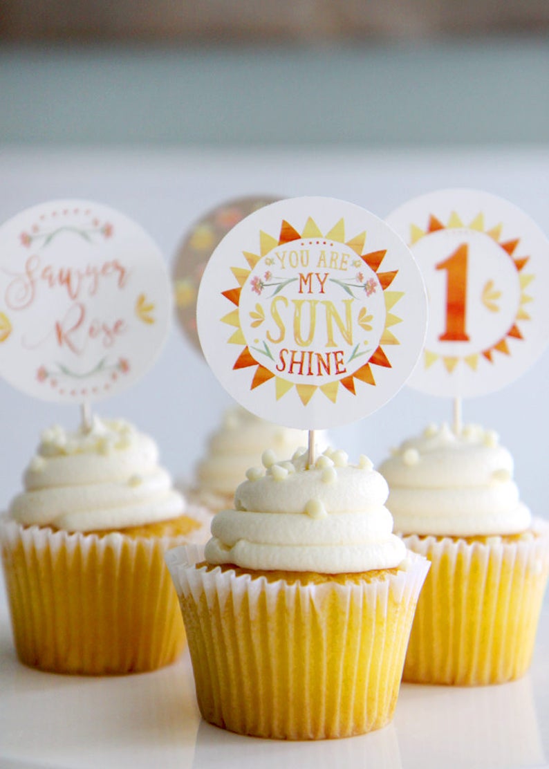 You are my Sunshine cupcake toppers Sunshine lemonade summer first birthday Bridal Baby shower party circles Customizable image 4