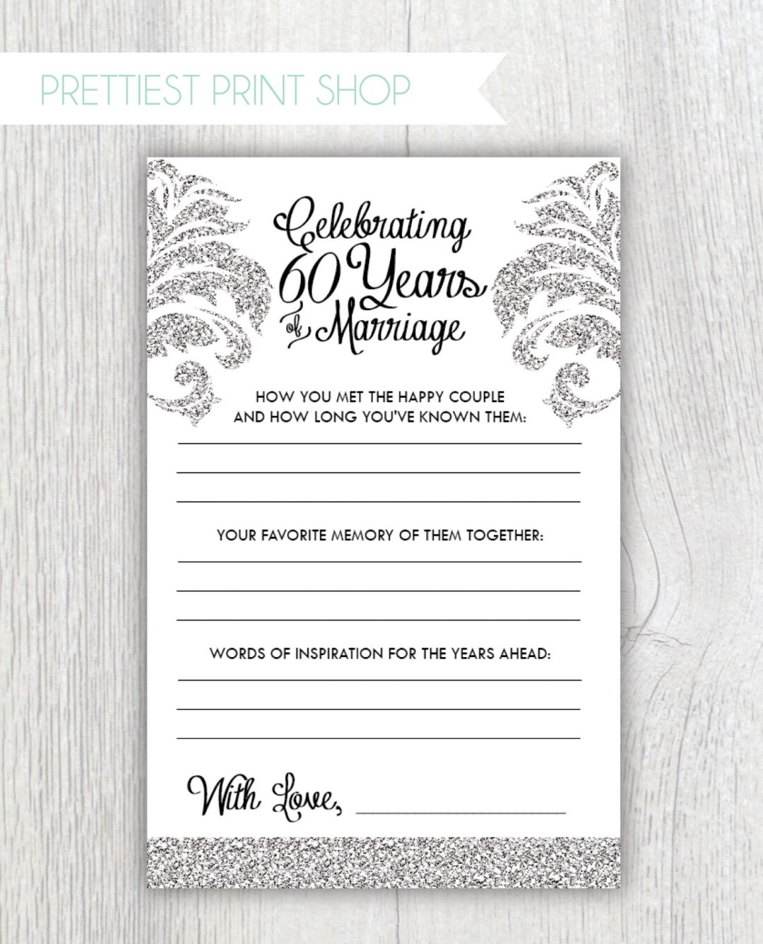 Printable Anniversary Party Sheets Damask 60th Anniversary Diamond ...