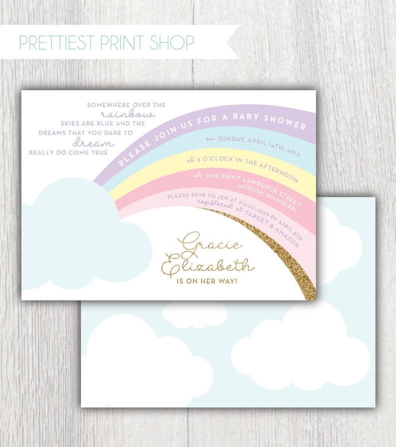 Printable Rainbow Baby Shower Invitation Pastel Rainbow - Etsy