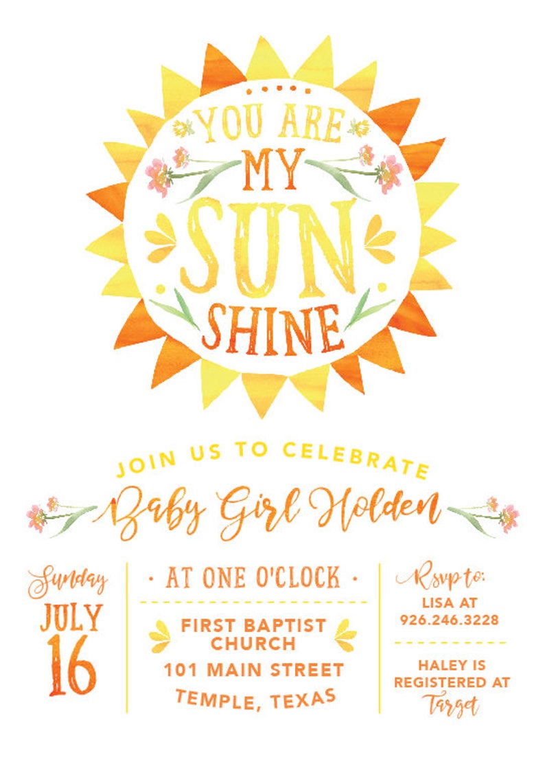 Printable You are my Sunshine invitation Sunshine and lemonade summer birthday First birthday Bridal shower Baby shower Customizable image 3