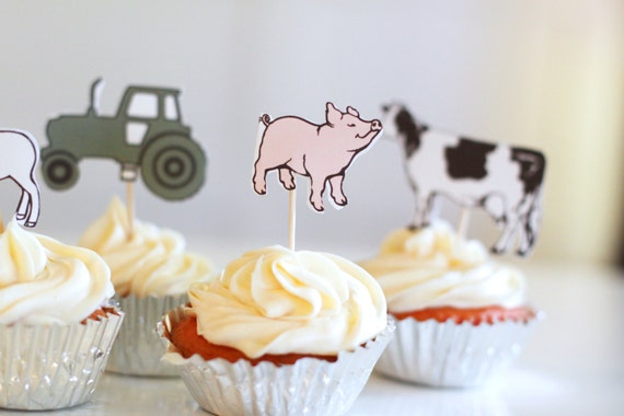 Printable cupcake toppers - Farm animals party - Tractor party - Pig - Cow - Horse - Sheep - First birthday - Boy Birthday party Il_570xn