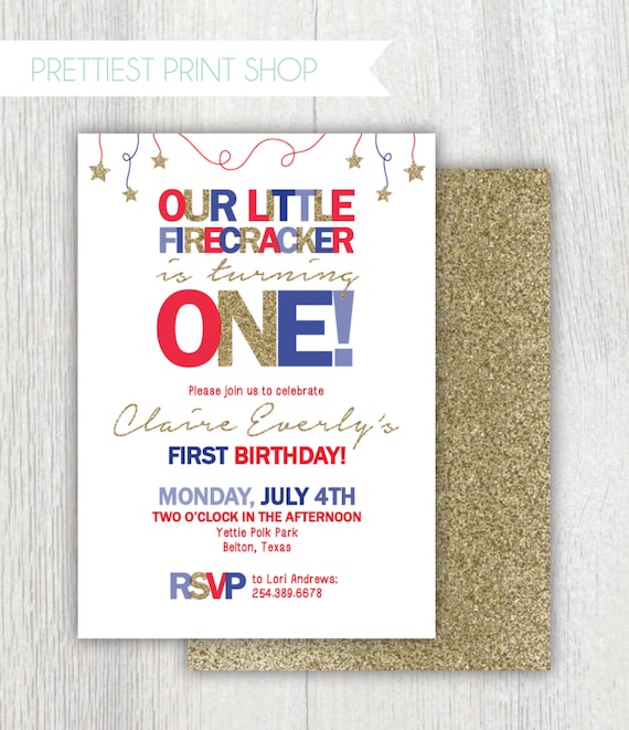 Printable 4th of July invitation - Twinkle Twinkle Little Star invitation - Red Blue and gold - First Birthday invitation - Customizable Il_570xn