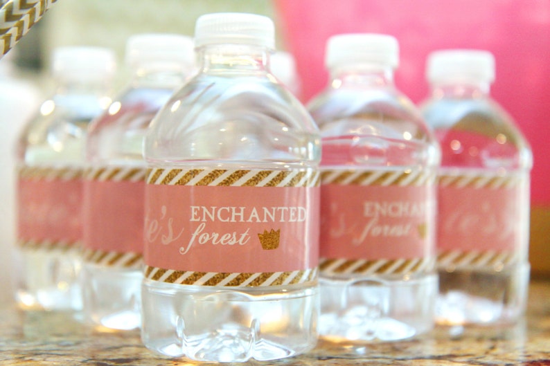 Printable Pink and Gold Glitter Water Bottle Labels Gold Etsy