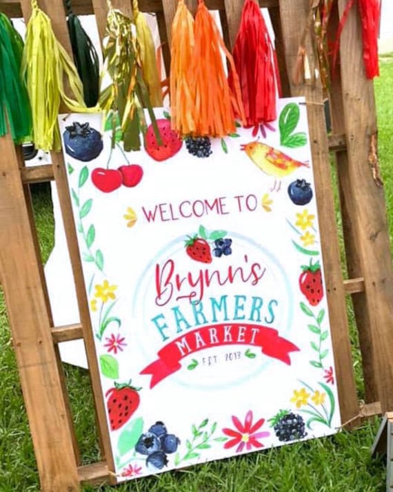Printable welcome sign - Farmers Market birthday party - Strawberries fresh fruit - Picnic - Bridal shower - Baby shower - Customizable Il_570xn