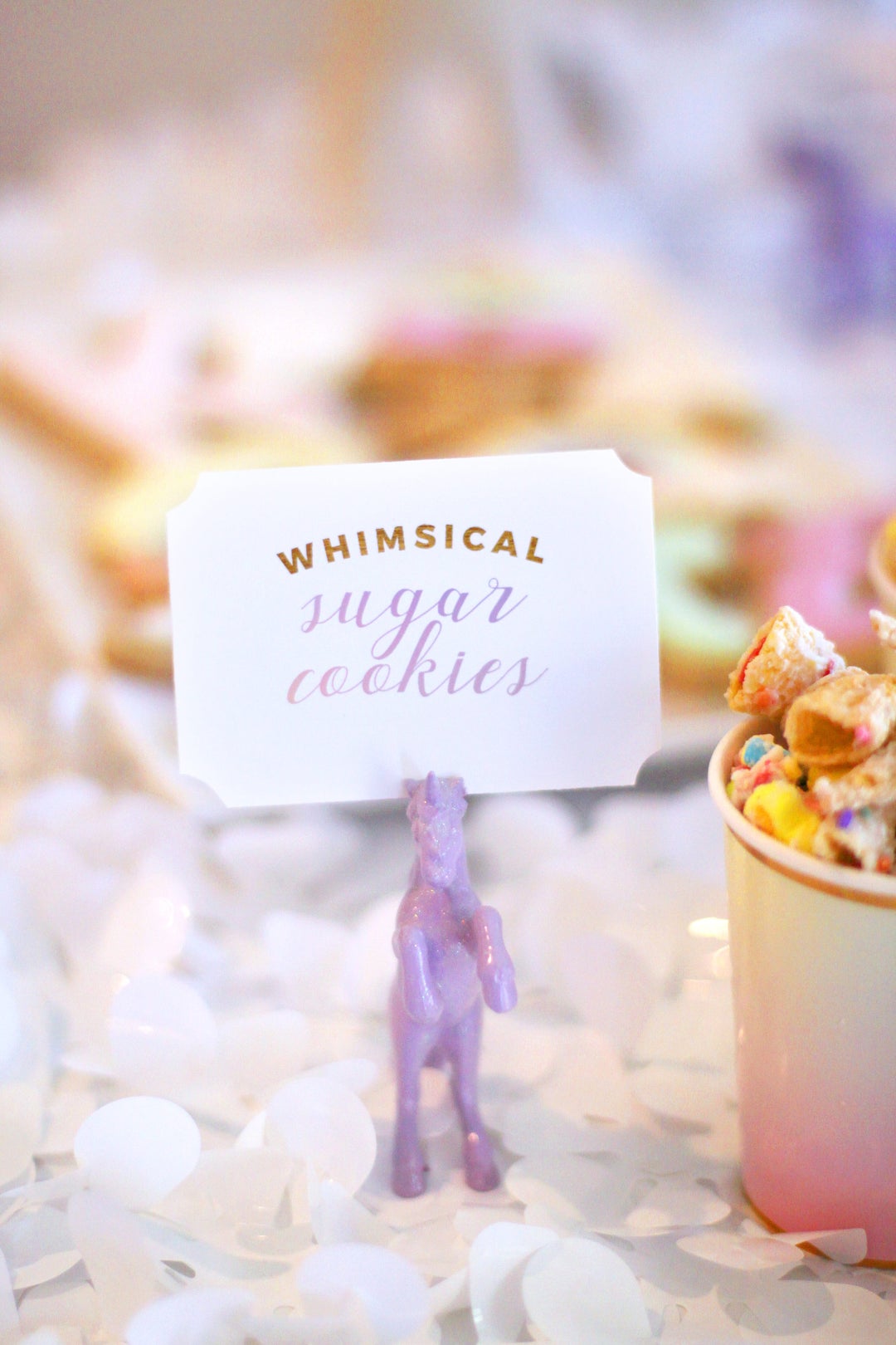 Printable Unicorn Party Food Labels Pastel Rainbow Gold Lettering ...