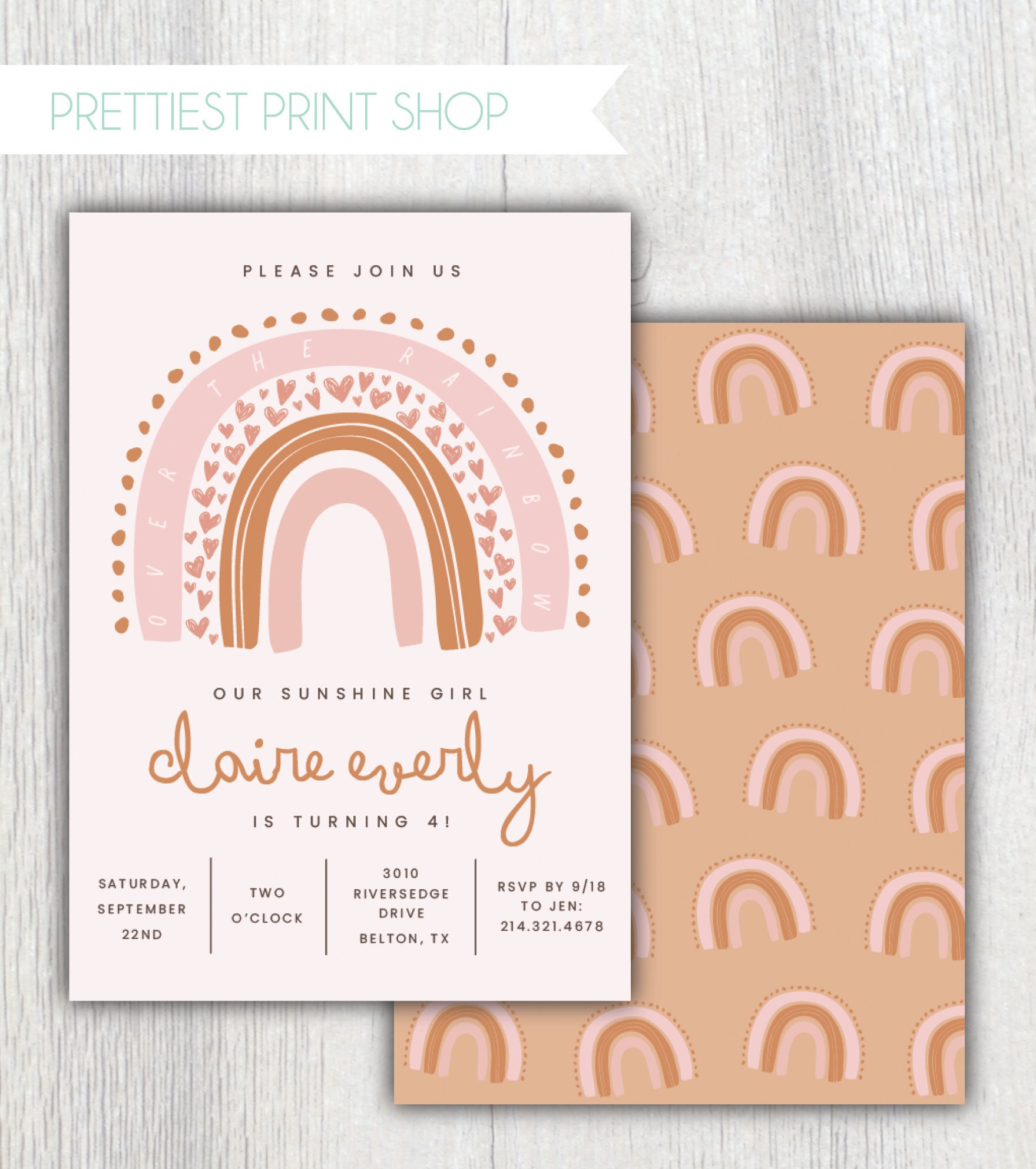 Paper Party Supplies Pink Rainbow Theme Printables Girl Invitation 