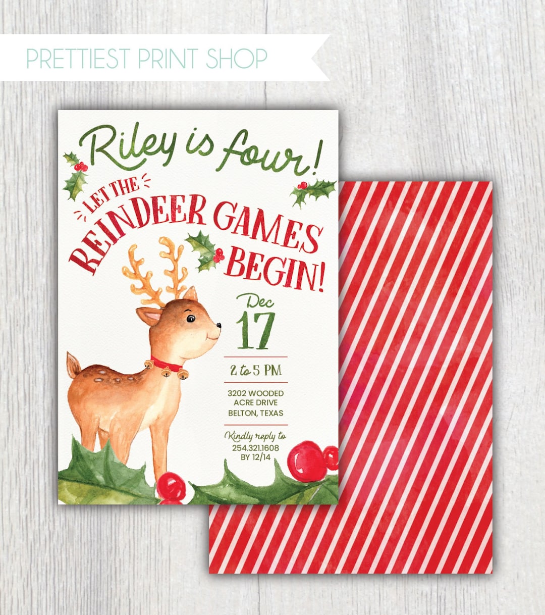 Printable Reindeer Games Birthday Invitation Christmas Birthday Invitation Winter Birthday Red ...
