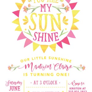 Printable You are my Sunshine invitation Sunshine and lemonade summer birthday First birthday Bridal shower Baby shower Customizable image 5