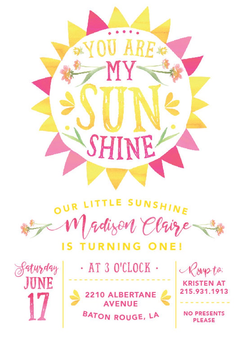 Printable You are my Sunshine invitation Sunshine and lemonade summer birthday First birthday Bridal shower Baby shower Customizable image 5