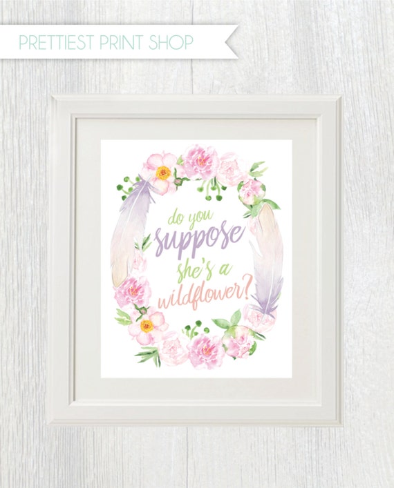 Printable bohemian nursery sign - Do you suppose she's a wildflower? - Tribal - Feathers - Floral wreath - Peonies - Boho shower birthday Il_570xn