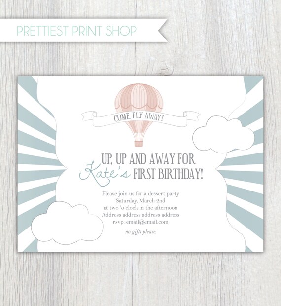 Printable invitation - Hot air balloon invitation (style 1) - First birthday invitation - Child's party - Baby shower - Customizable Il_570xn