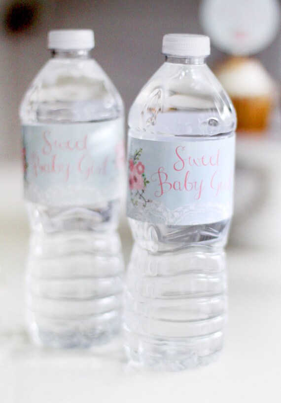 Printable Baby Girl Shower Water Bottle Label Floral And Lace
