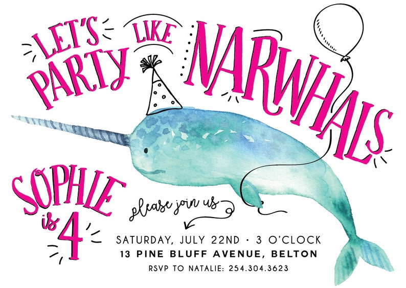 Printable Narwhal Invitation Let's Party Like Narwhals - Etsy