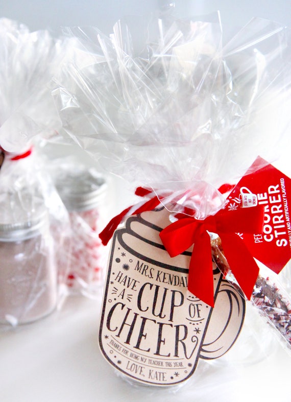 Teacher Christmas gift tag - Cup of cheer - Coffee mug teacher gift tag - Cocoa Hot chocolate teacher holiday tag - Customizable - Printable Il_570xn